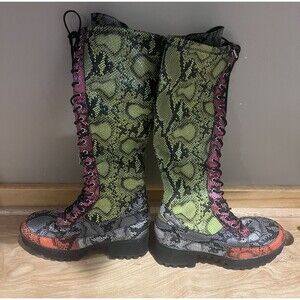 CAPE ROBBIN NEON MULTICOLOR SNAKE PRINT KNEE HIGH BOOTS CHUNKY HEEL SIZE 6M
